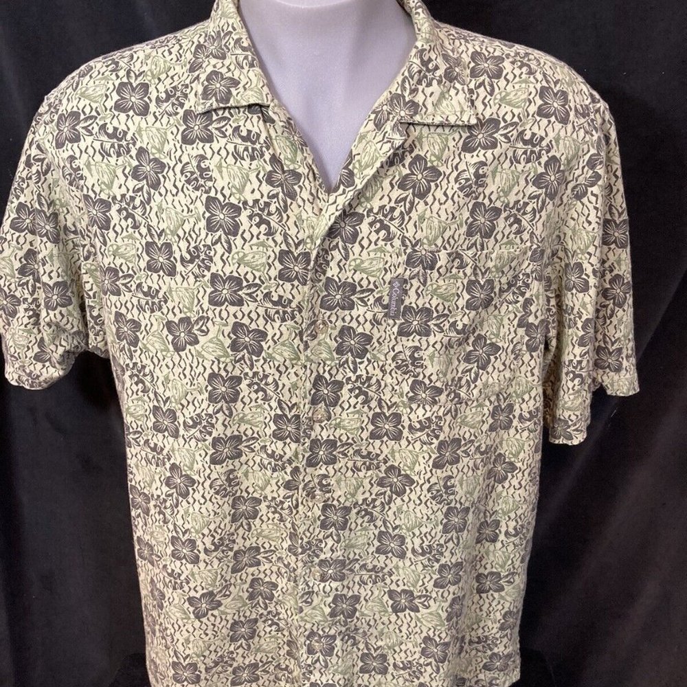 Columbia Mens Hawaiian Floral Short Sleeve Button Front Shirt med Linen Blend